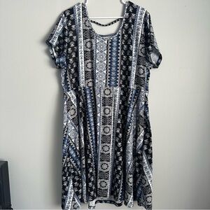 Women’s 2x fit n flare skater dress short sleeve black blue paisley floral 2xl